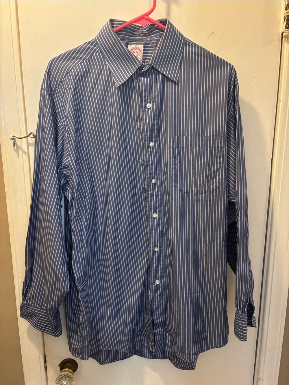 Brooks Brothers 16 - 33  Navy and White Vertical Stripe Dress Shirt 26-302